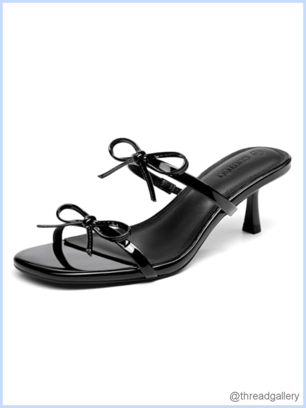 Kitten Heel Slide Sandals Faux Leather Bow Square Open Toe Two Strap Slip On